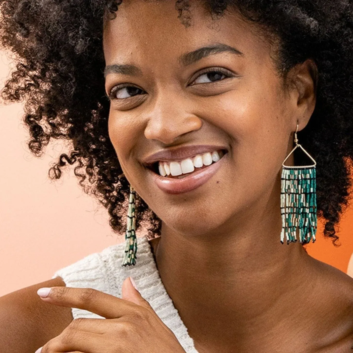 Patricia Mixed Luxe Bead Gradient Fringe Earrings Emerald