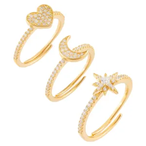 Pavé Charms Ring Set