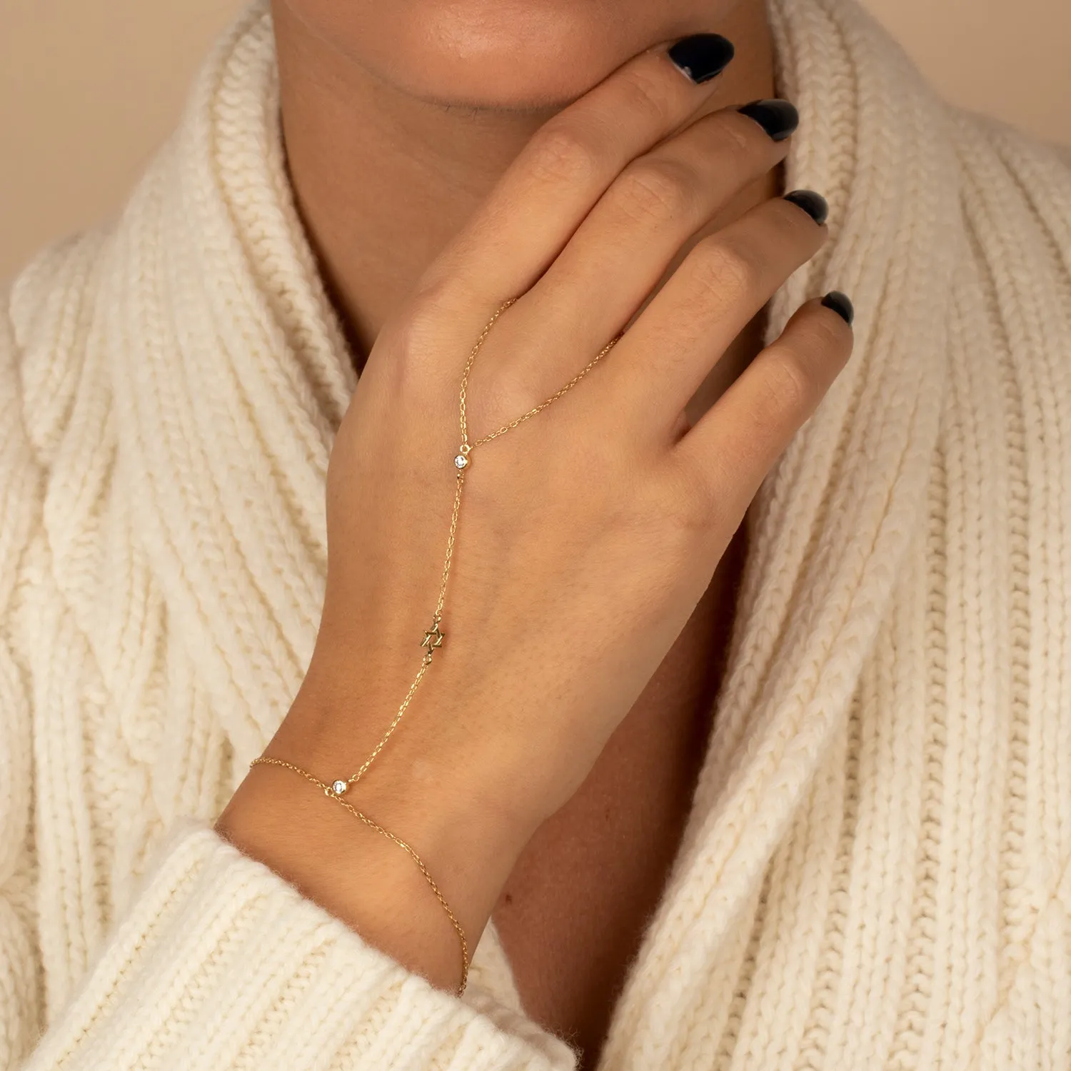 Pave Accented X Bezel Star Of David Hand Chain
