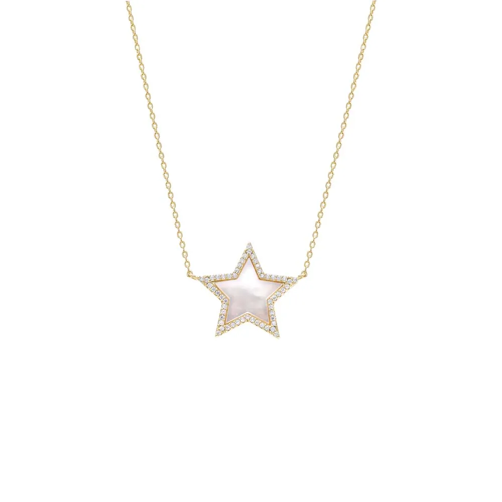 Pave Outline Colored Stone Star Necklace
