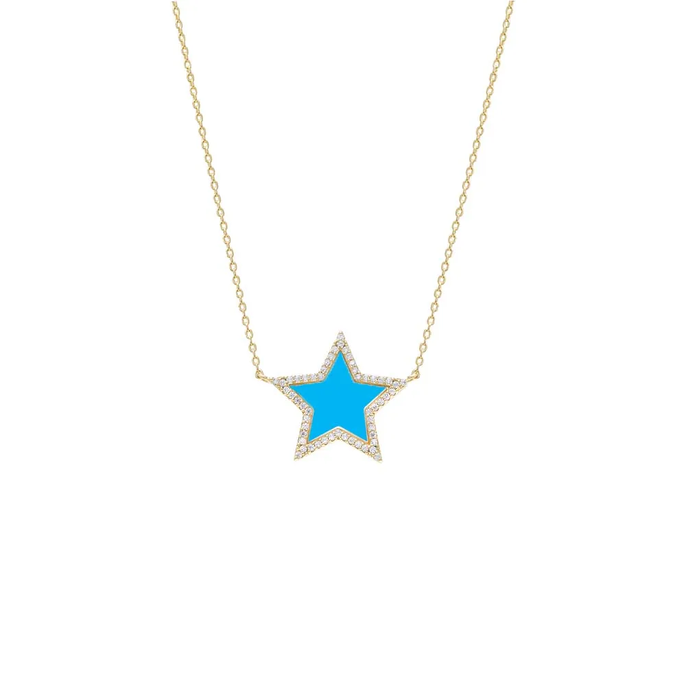 Pave Outline Colored Stone Star Necklace