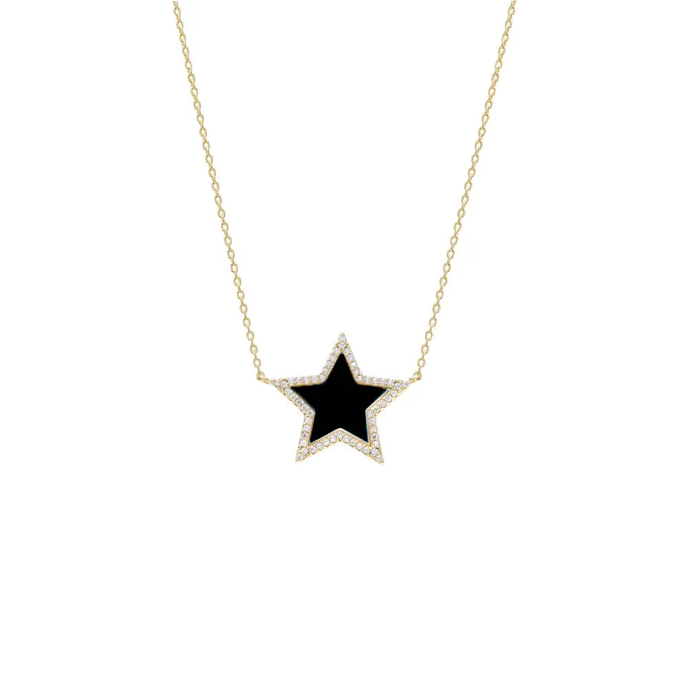 Pave Outline Colored Stone Star Necklace