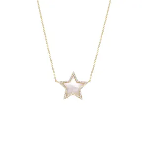 Pave Outline Colored Stone Star Necklace