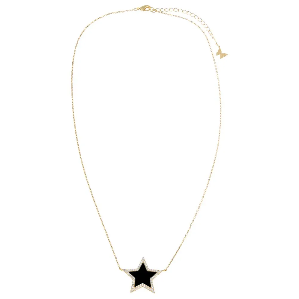 Pave Outline Colored Stone Star Necklace