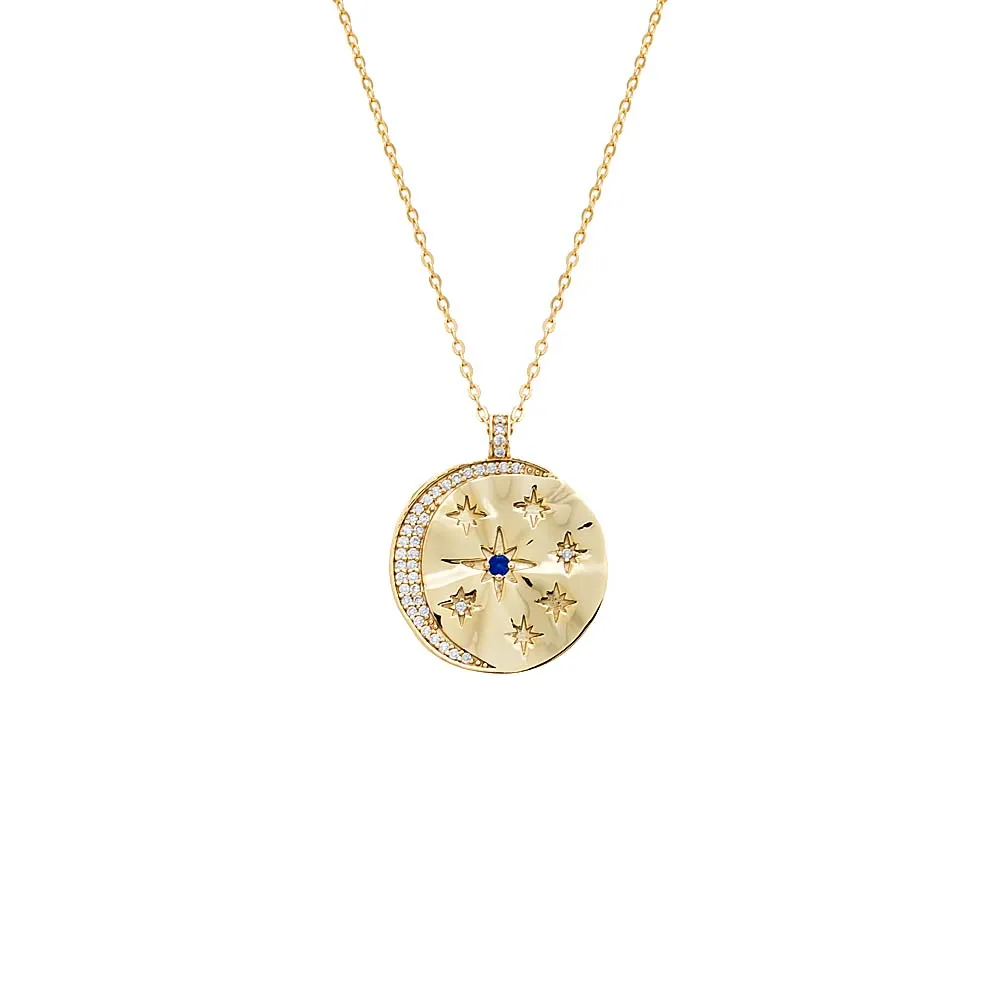 Pave Star & Moon Disc Necklace