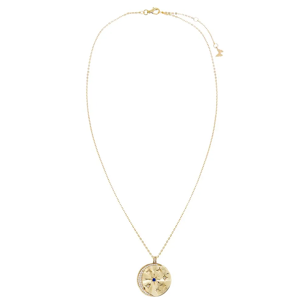Pave Star & Moon Disc Necklace
