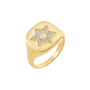 Pave Star Of David Signet Pinky Ring
