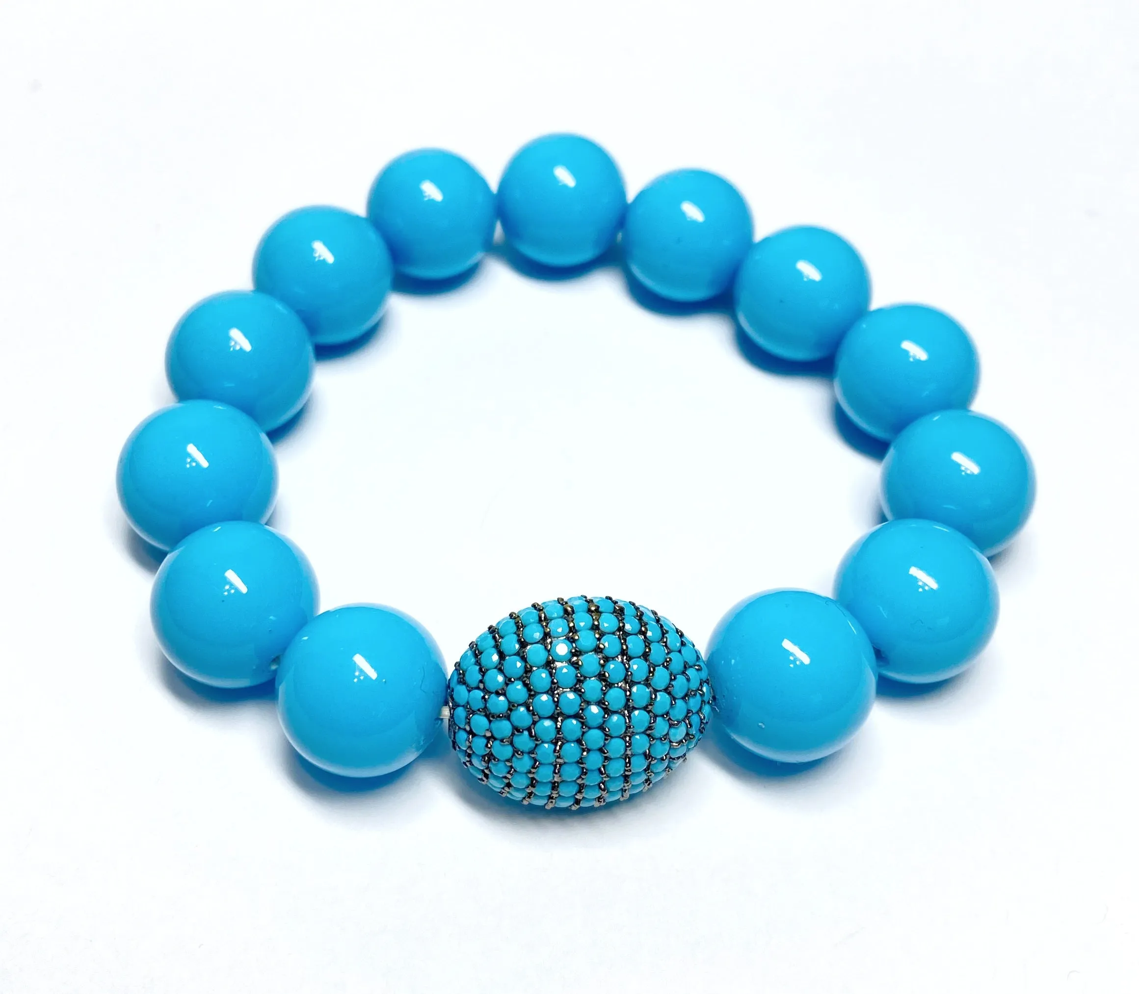 Pave Turquoise Beaded Stretch Stack Bracelet