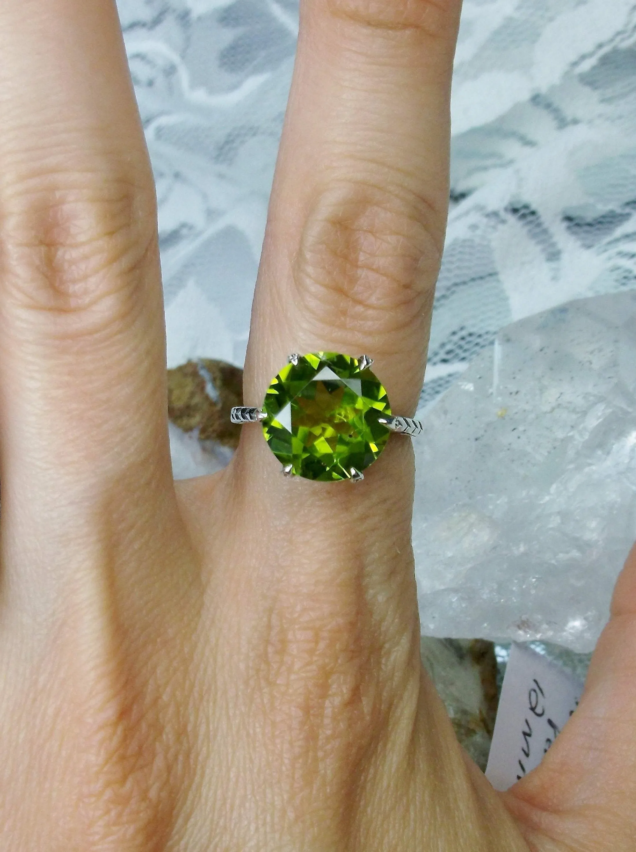 Peridot Ring, Natural Gem Solitaire, Classic Victorian Jewelry #D37
