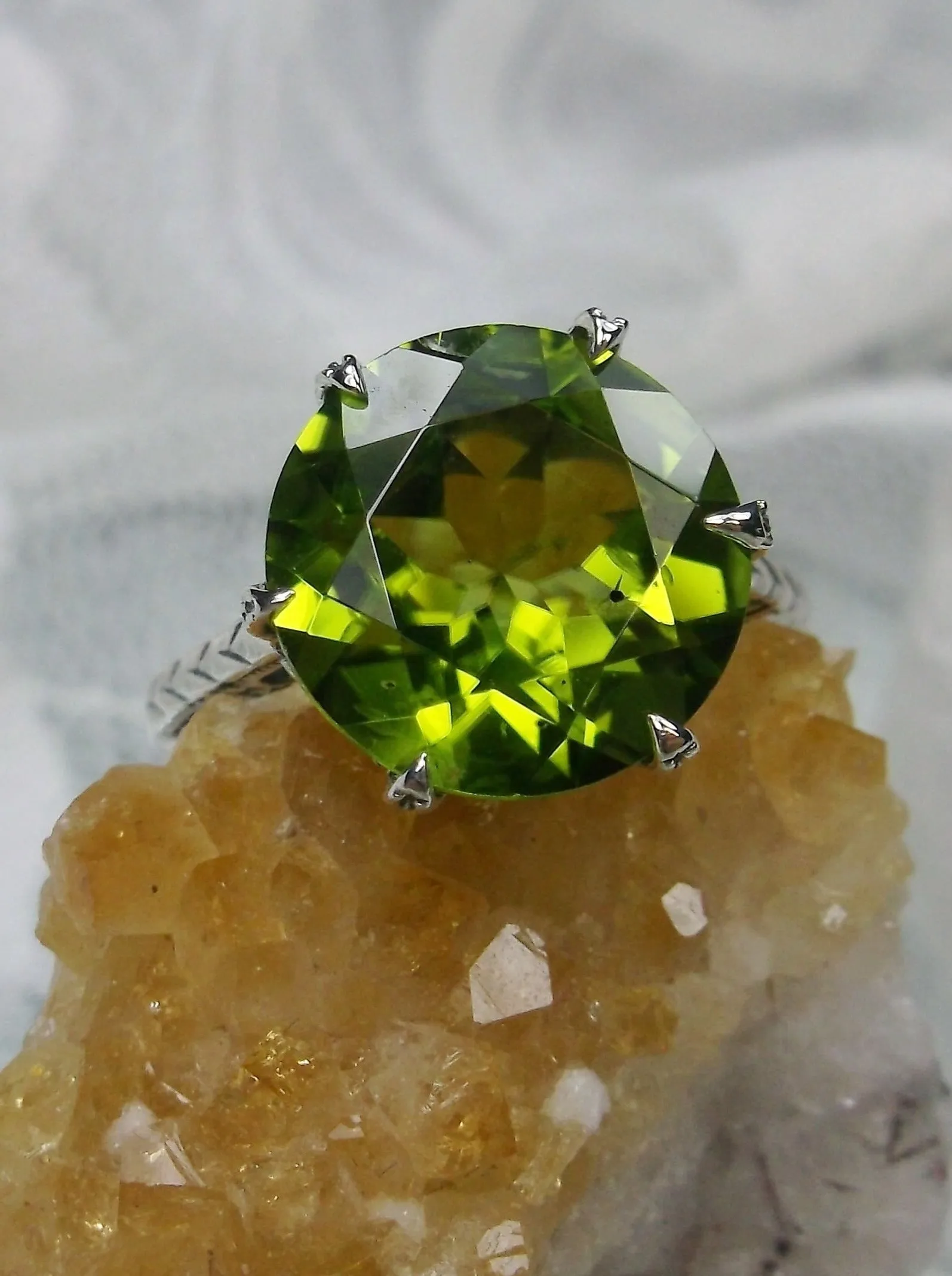 Peridot Ring, Natural Gem Solitaire, Classic Victorian Jewelry #D37