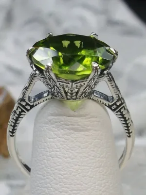 Peridot Ring, Natural Gem Solitaire, Classic Victorian Jewelry #D37