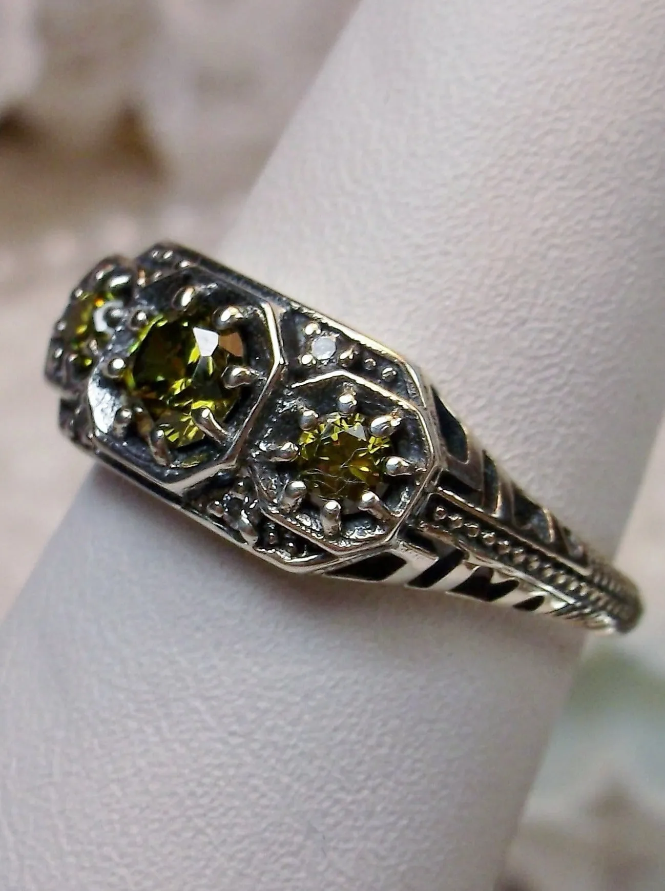 Peridot Ring, Simulated or Natural Gem, Art Deco Jewelry #D161