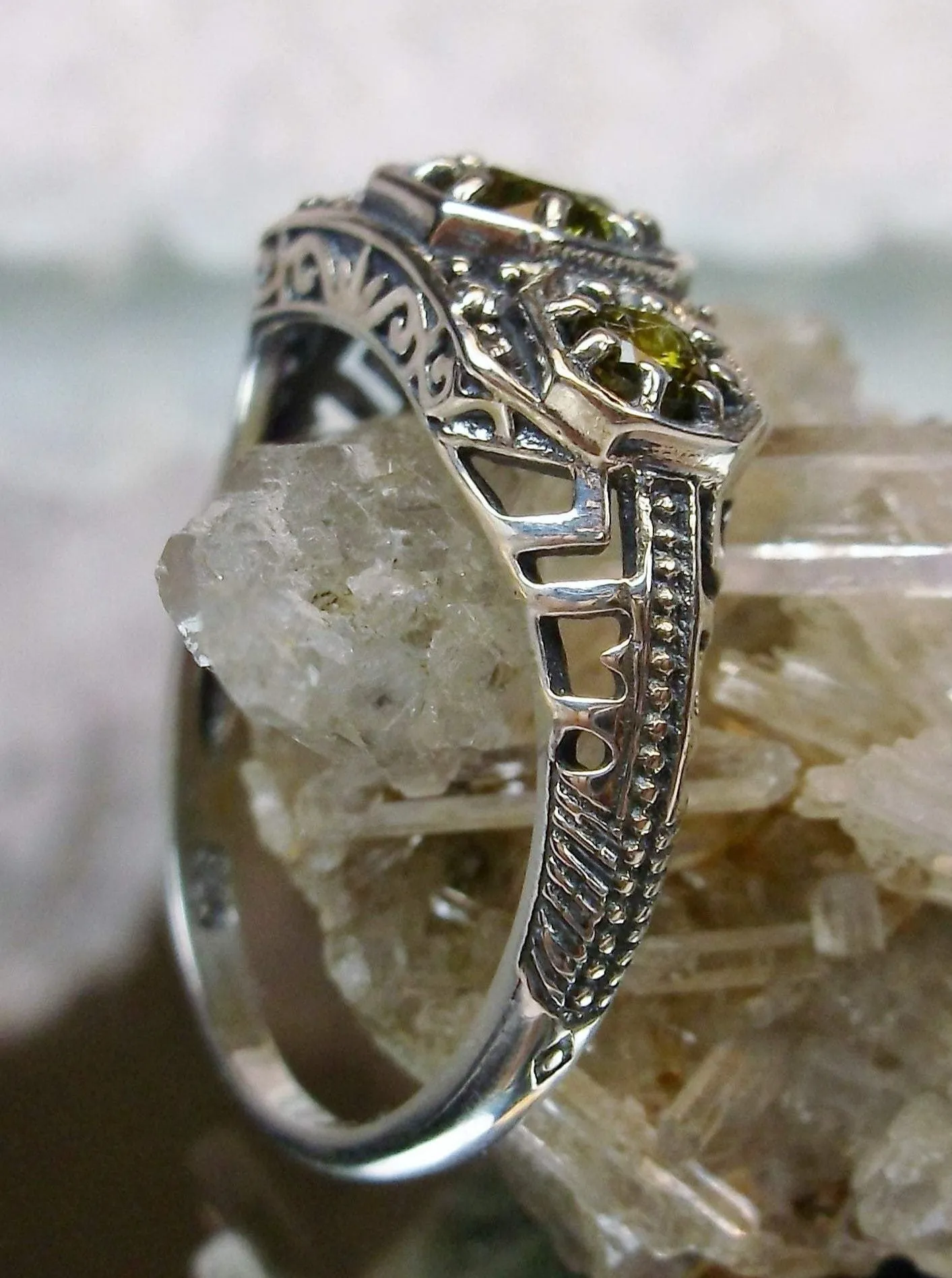Peridot Ring, Simulated or Natural Gem, Art Deco Jewelry #D161