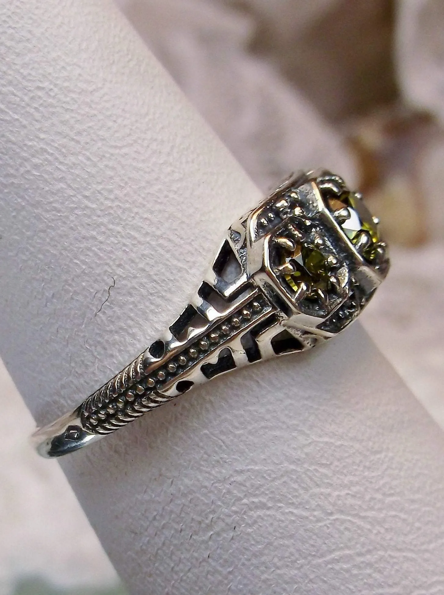 Peridot Ring, Simulated or Natural Gem, Art Deco Jewelry #D161