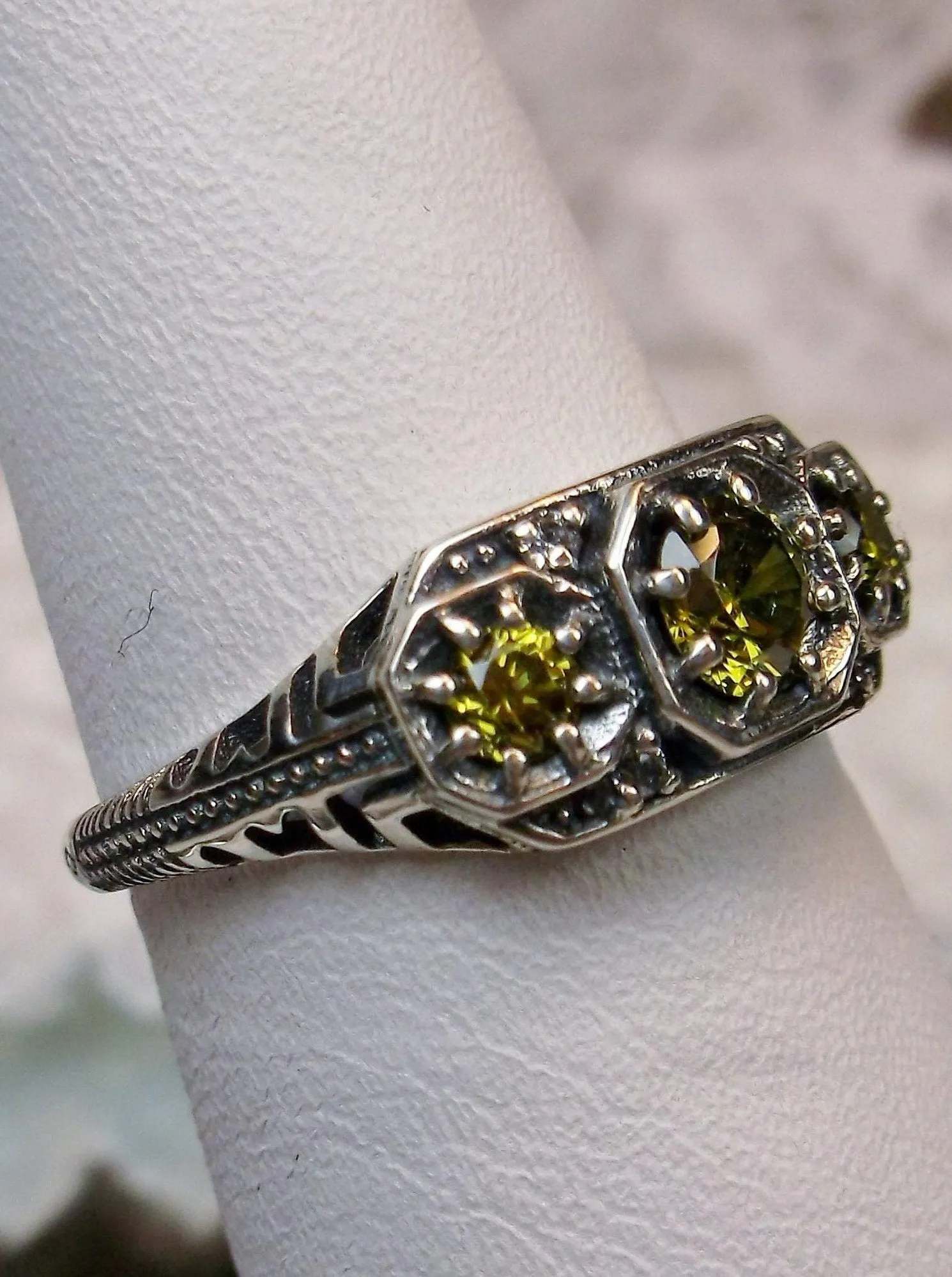 Peridot Ring, Simulated or Natural Gem, Art Deco Jewelry #D161