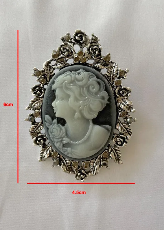 Pewter/Silver Cameo Stock Brooch