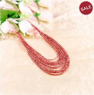 Pink Seed Bead Bohemian Multi-Layer String Necklace