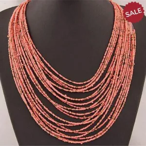 Pink Seed Bead Bohemian Multi-Layer String Necklace