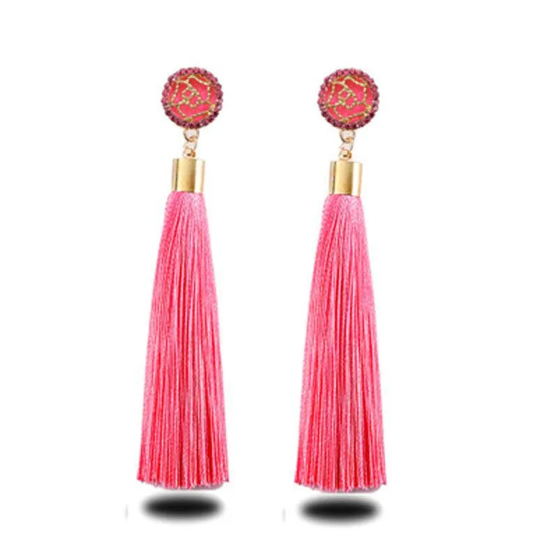 Pink Tassel Fringe Earring