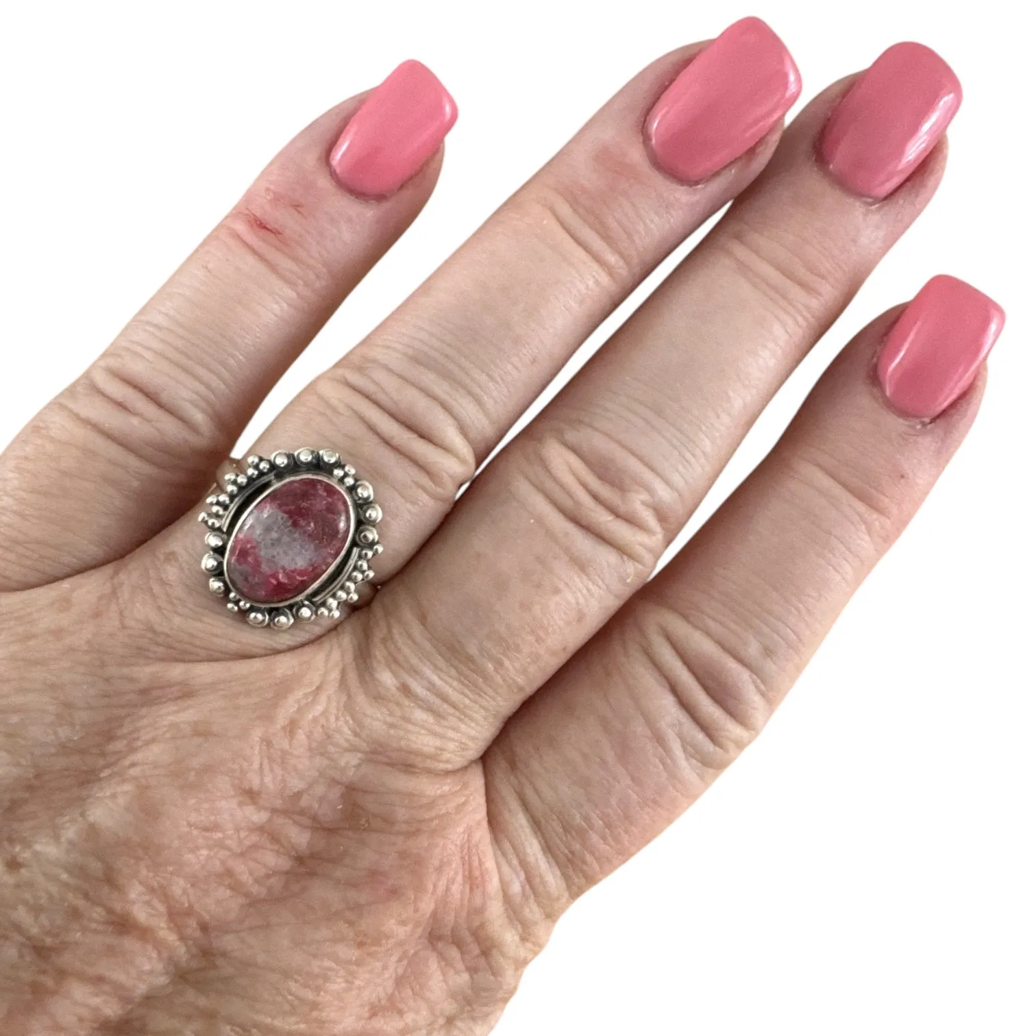 Pink Thulite Solid 925 Sterling Silver Ring 7.5