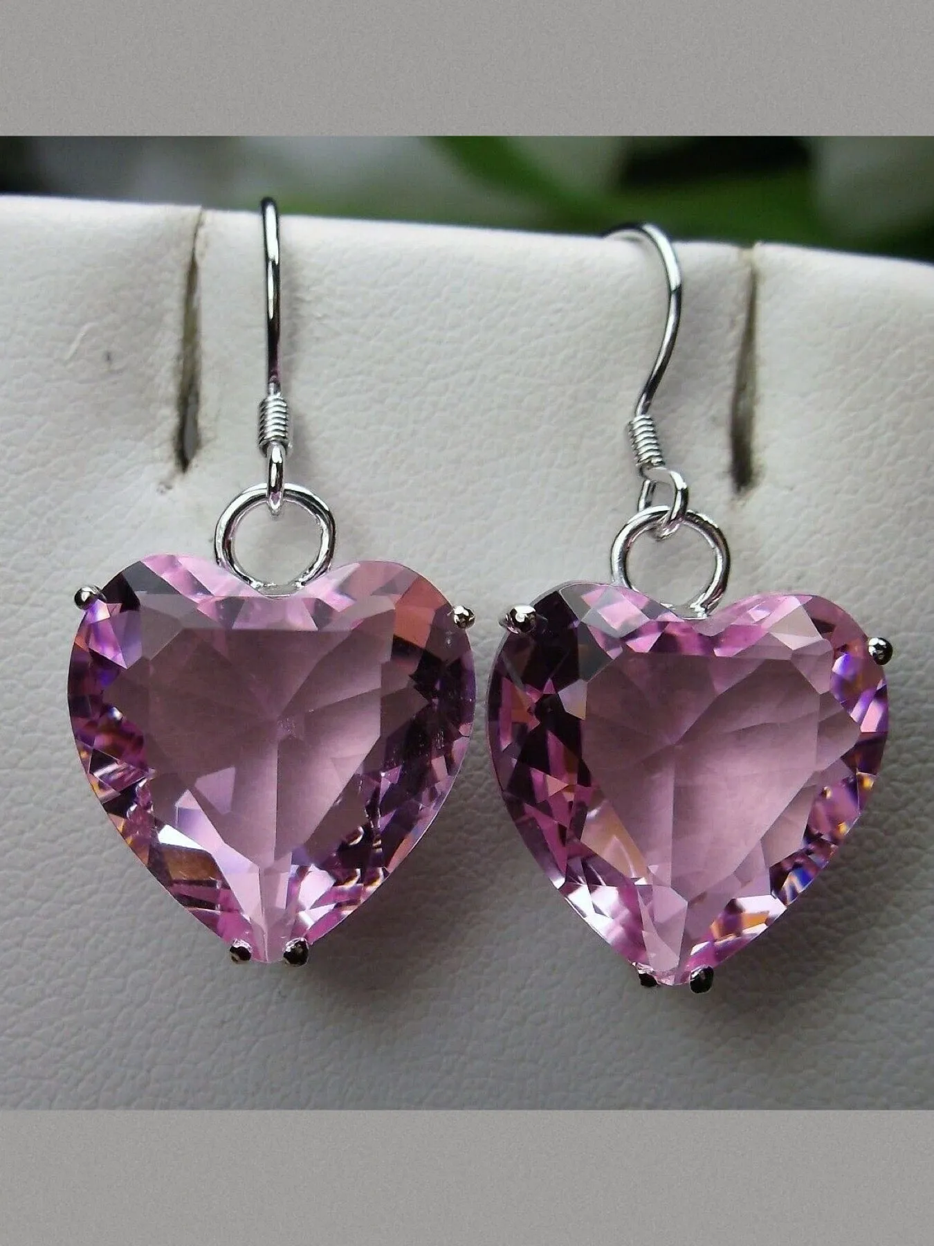 Pink Topaz Earrings, Heart Gemstone, Art Nouveau Jewelry #E38
