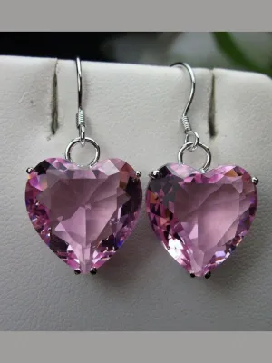 Pink Topaz Earrings, Heart Gemstone, Art Nouveau Jewelry #E38