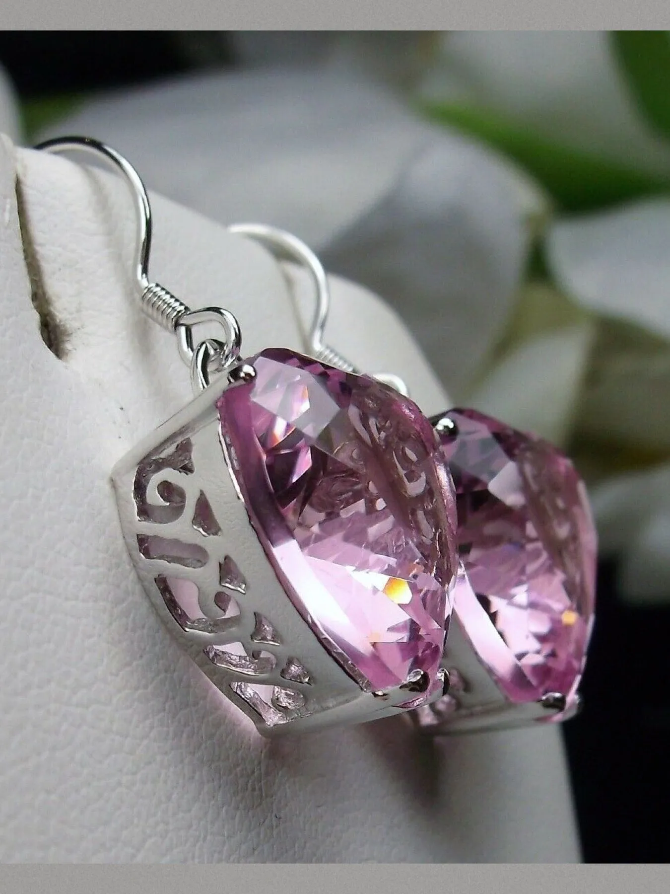 Pink Topaz Earrings, Heart Gemstone, Art Nouveau Jewelry #E38
