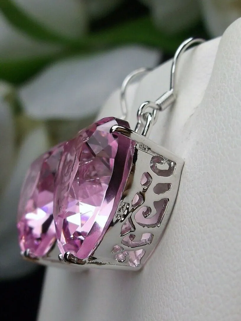 Pink Topaz Earrings, Heart Gemstone, Art Nouveau Jewelry #E38