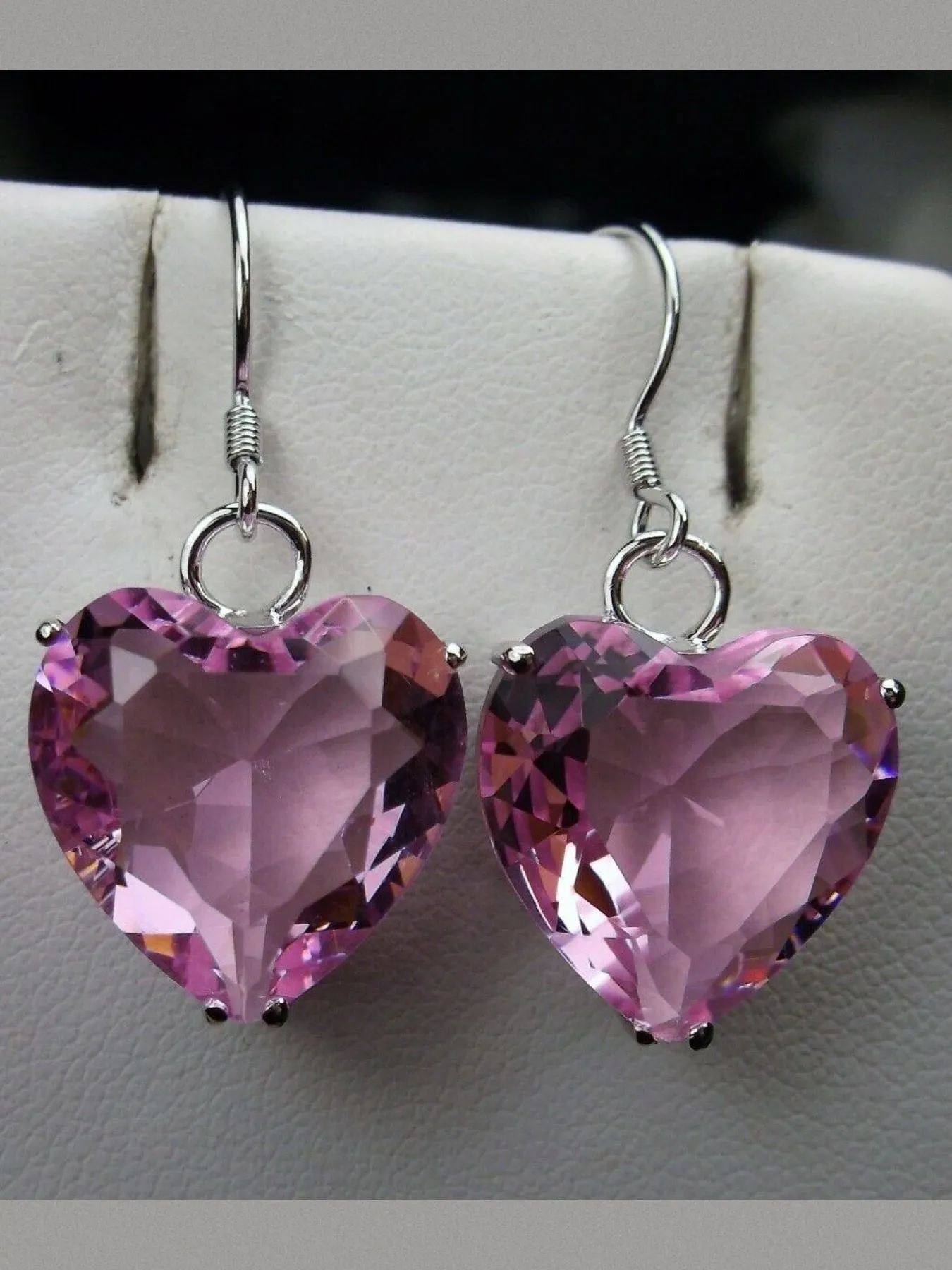 Pink Topaz Earrings, Heart Gemstone, Art Nouveau Jewelry #E38