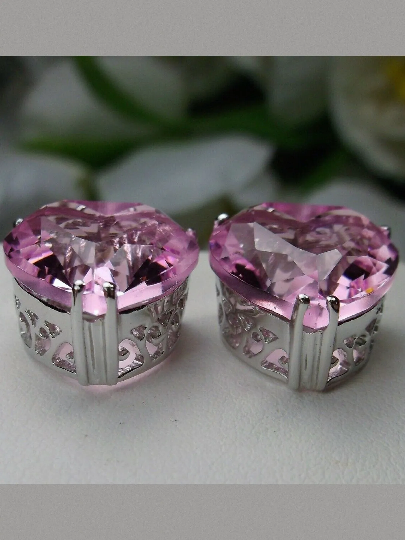 Pink Topaz Earrings, Heart Gemstone, Art Nouveau Jewelry #E38