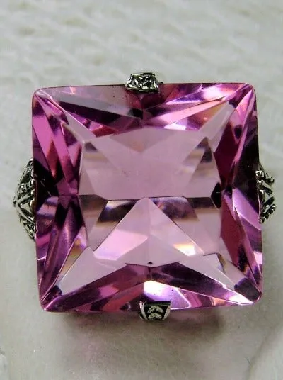 Pink Topaz Ring, 12ct Square Gem, Victorian Jewelry #D77