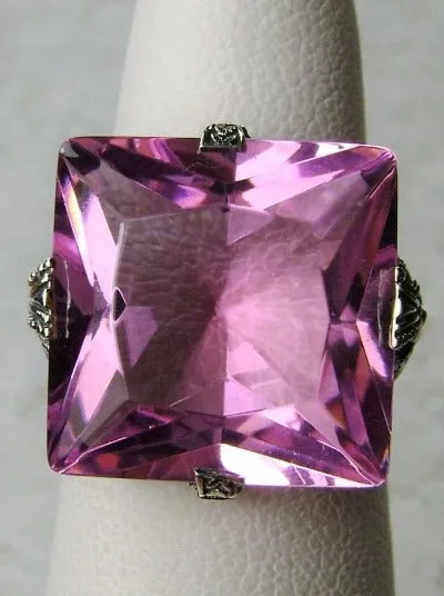 Pink Topaz Ring, 12ct Square Gem, Victorian Jewelry #D77