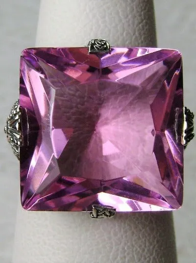 Pink Topaz Ring, 12ct Square Gem, Victorian Jewelry #D77