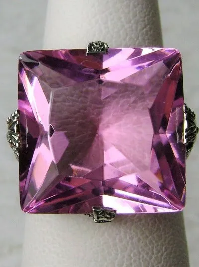 Pink Topaz Ring, 12ct Square Gem, Victorian Jewelry #D77