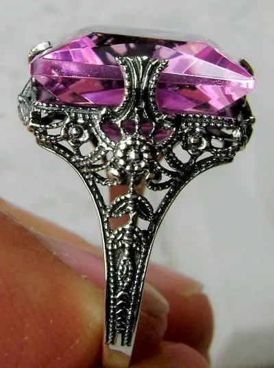 Pink Topaz Ring, 12ct Square Gem, Victorian Jewelry #D77