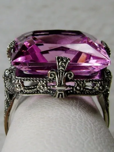 Pink Topaz Ring, 12ct Square Gem, Victorian Jewelry #D77