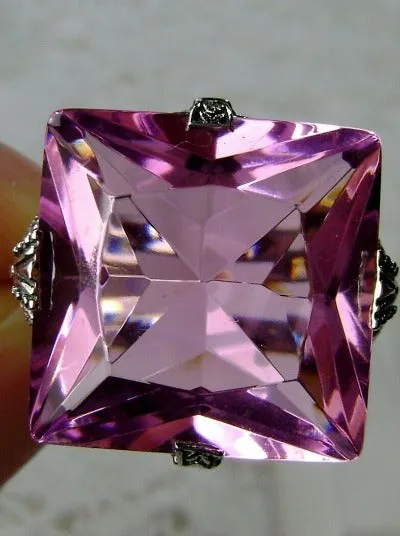 Pink Topaz Ring, 12ct Square Gem, Victorian Jewelry #D77