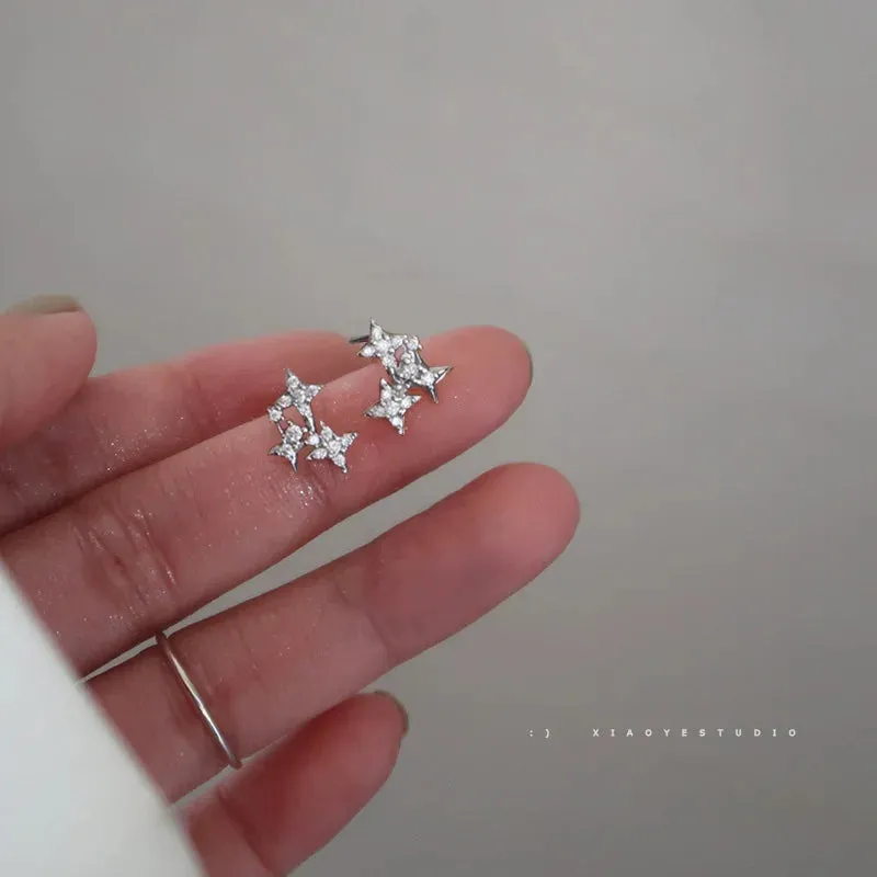 Planet Earrings Silver Color Piercing for Women Moon Star Crystal Zircon Ear Stud Earrings Tragus Cartilage Body Jewelry