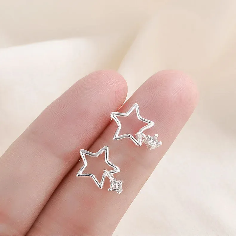 Planet Earrings Silver Color Piercing for Women Moon Star Crystal Zircon Ear Stud Earrings Tragus Cartilage Body Jewelry