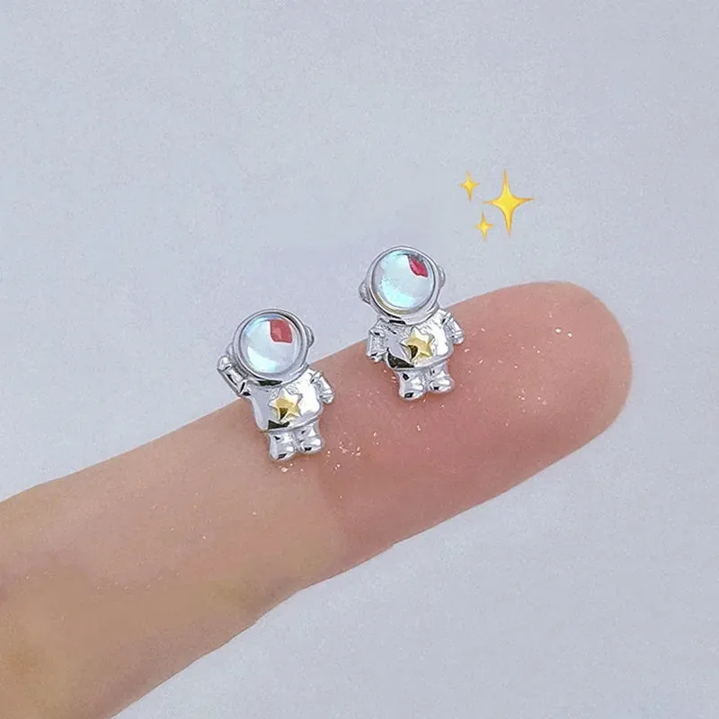 Planet Earrings Silver Color Piercing for Women Moon Star Crystal Zircon Ear Stud Earrings Tragus Cartilage Body Jewelry