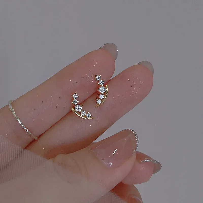 Planet Earrings Silver Color Piercing for Women Moon Star Crystal Zircon Ear Stud Earrings Tragus Cartilage Body Jewelry