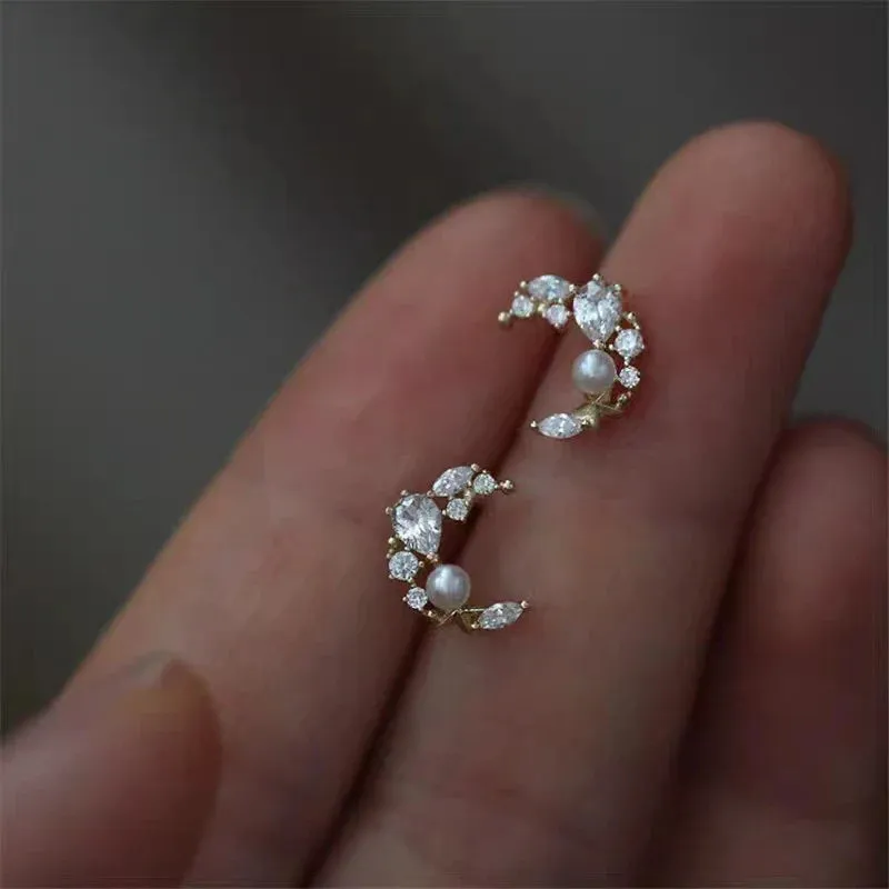 Planet Earrings Silver Color Piercing for Women Moon Star Crystal Zircon Ear Stud Earrings Tragus Cartilage Body Jewelry
