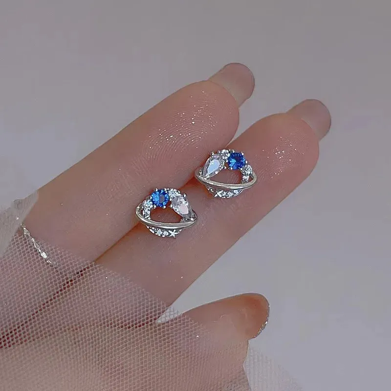 Planet Earrings Silver Color Piercing for Women Moon Star Crystal Zircon Ear Stud Earrings Tragus Cartilage Body Jewelry