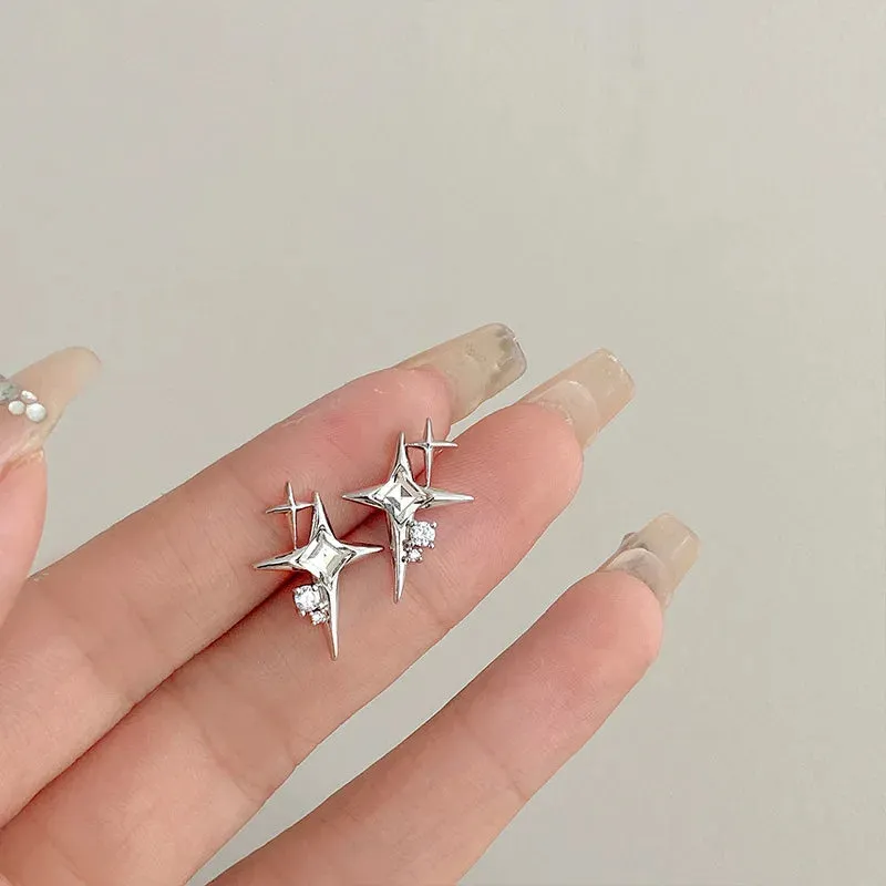 Planet Earrings Silver Color Piercing for Women Moon Star Crystal Zircon Ear Stud Earrings Tragus Cartilage Body Jewelry
