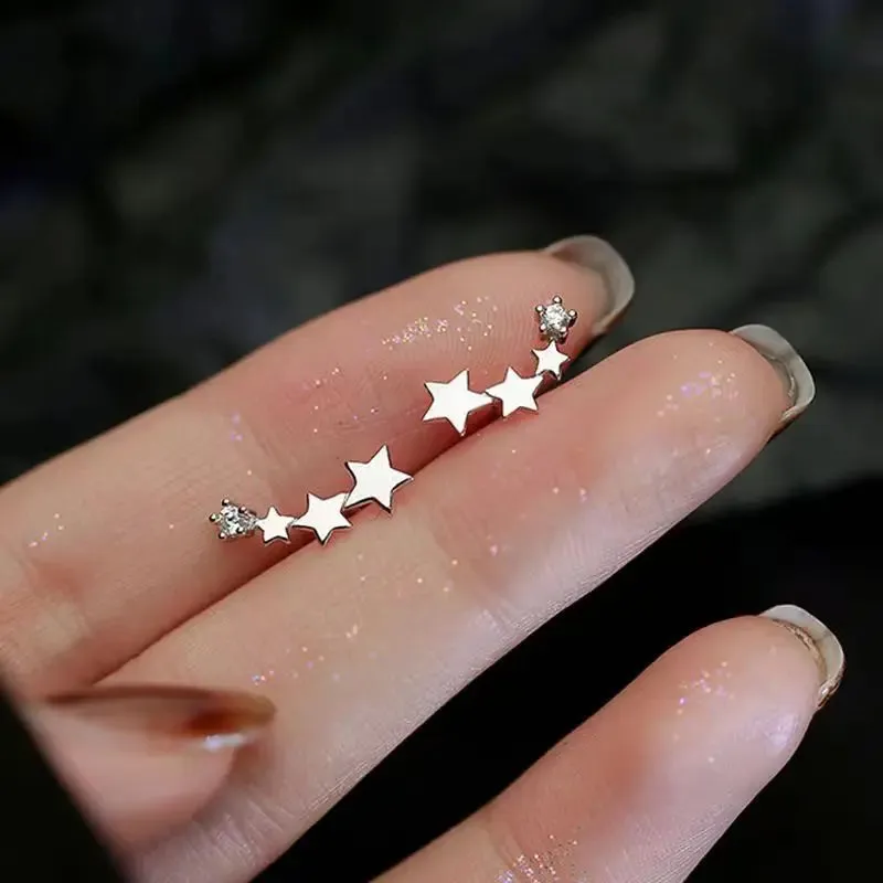 Planet Earrings Silver Color Piercing for Women Moon Star Crystal Zircon Ear Stud Earrings Tragus Cartilage Body Jewelry