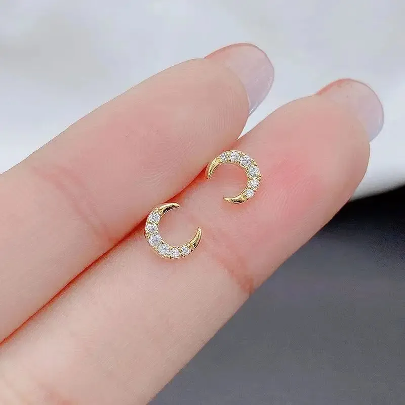 Planet Earrings Silver Color Piercing for Women Moon Star Crystal Zircon Ear Stud Earrings Tragus Cartilage Body Jewelry