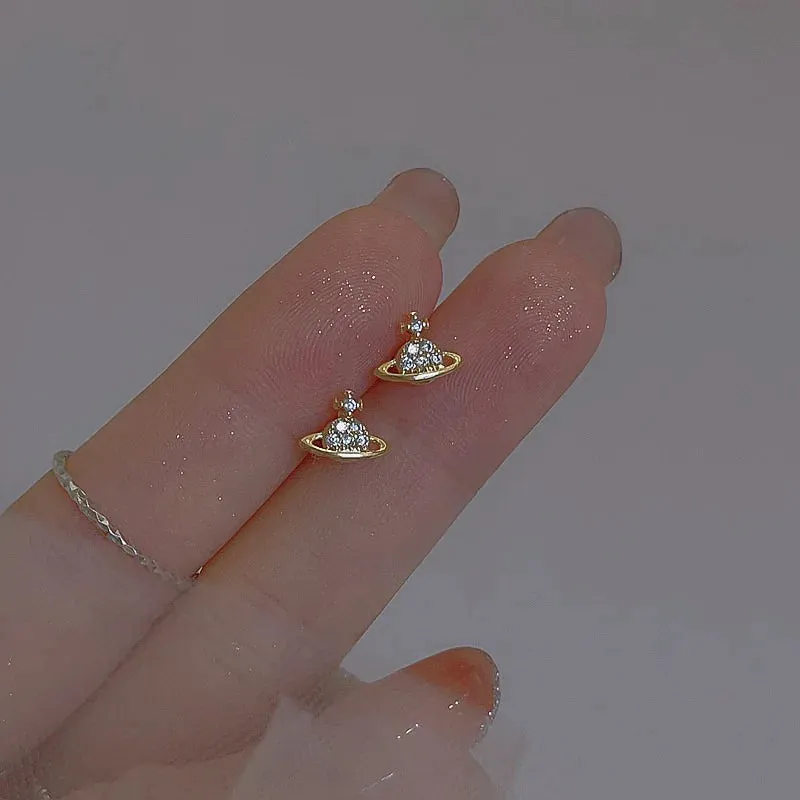 Planet Earrings Silver Color Piercing for Women Moon Star Crystal Zircon Ear Stud Earrings Tragus Cartilage Body Jewelry
