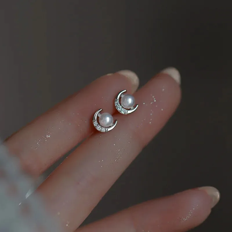 Planet Earrings Silver Color Piercing for Women Moon Star Crystal Zircon Ear Stud Earrings Tragus Cartilage Body Jewelry