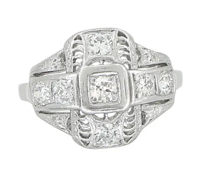 Platinum Art Deco Filigree Cross Diamond Antique Engagement Ring