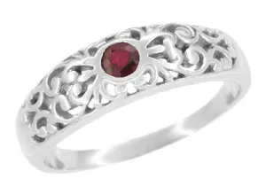 Platinum Scroll Filigree Edwardian Ruby Ring